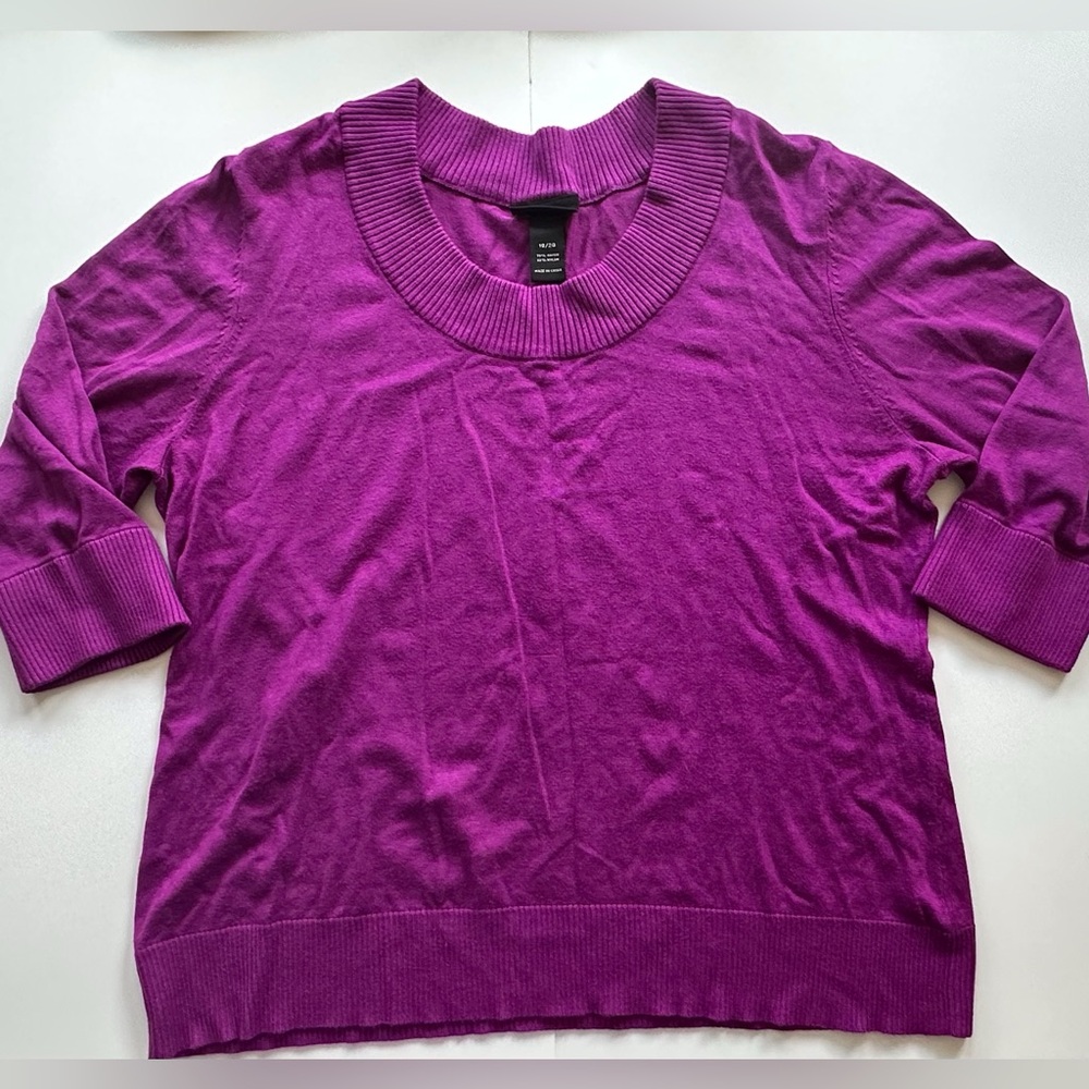 Lane Bryant Fuchsia Magenta 3/4 Sleeve Scoop Neck Pullover Sweater Women 18/20